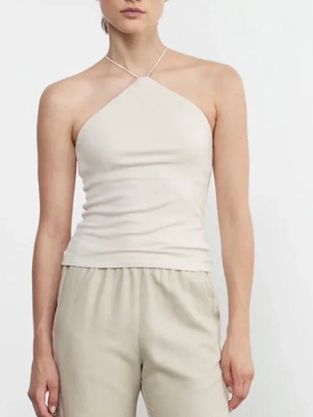 Enza Costa Silk Rib Halter - OFF WHITE / CANVAS